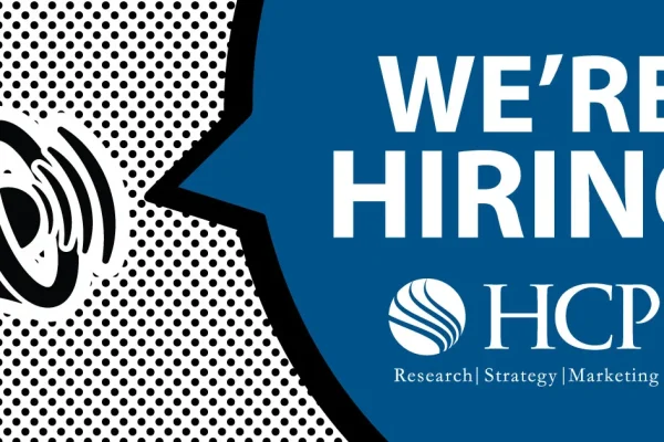 We're Hiring graphic with the HCP Associates logo and a megaphone