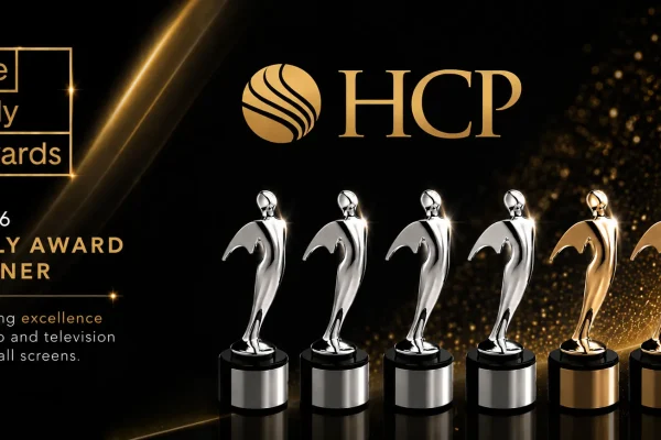 HCP Associates 2026 Telly Award winner graphic with six trophies