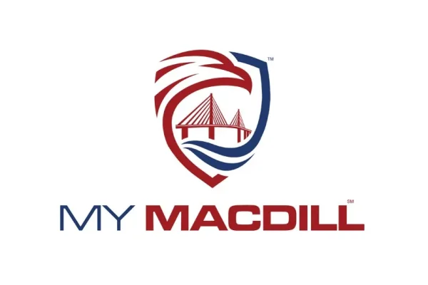 My MacDill logo with a red, white and blue shield
