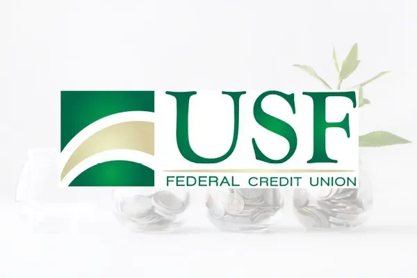 USF Federal Credit Union logo over a jar of coins with a sprout