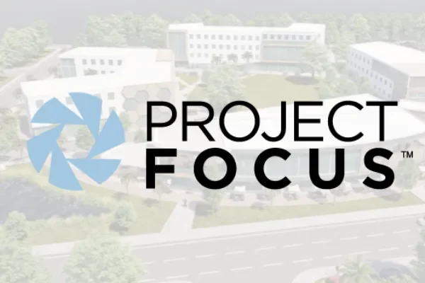 Project Focus logo over a faded aerial view of a campus